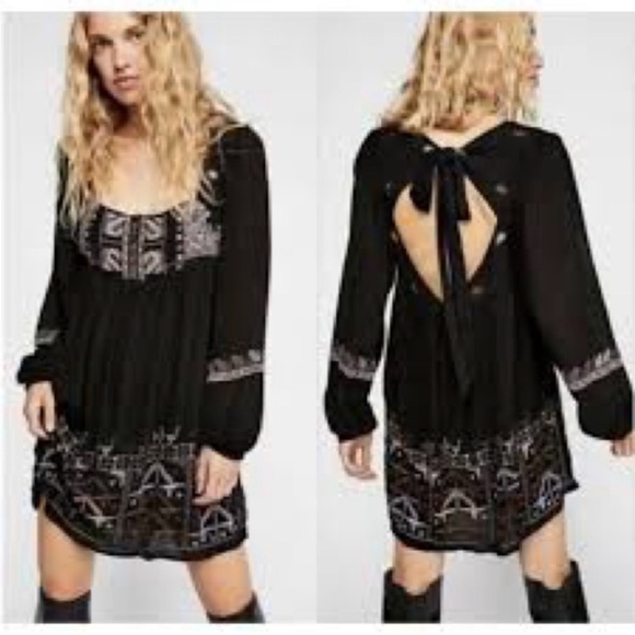 Free People Black Dress with Purple Embroidery - Picture 3 of 7